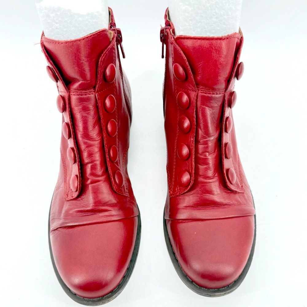 Spring Step L'Artriste Louise Button Ankle Boots 6.5 Red Leathr Side Zip Cap Toe - Picture 5 of 11